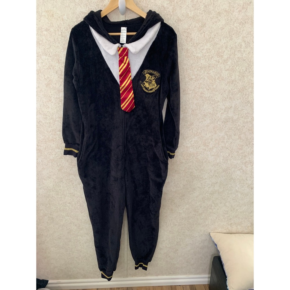 Harry Potter Hogwarts Fleece Union Suit One Piece Pajamas Black‎ Mens Large L